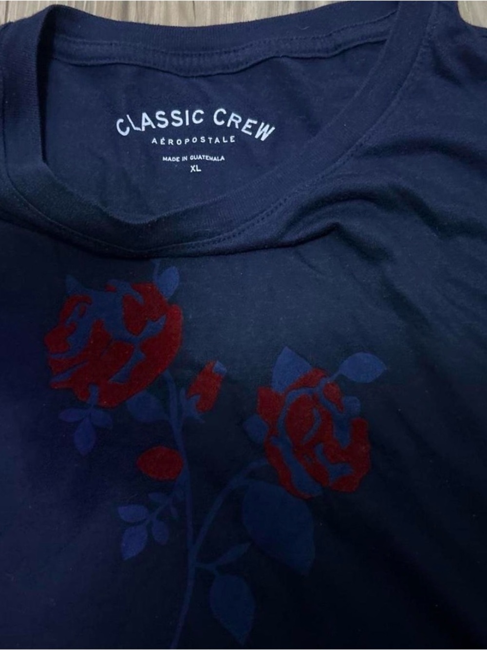 Aeropostale Navy Short-Sleeve Tee with Red Floral Design